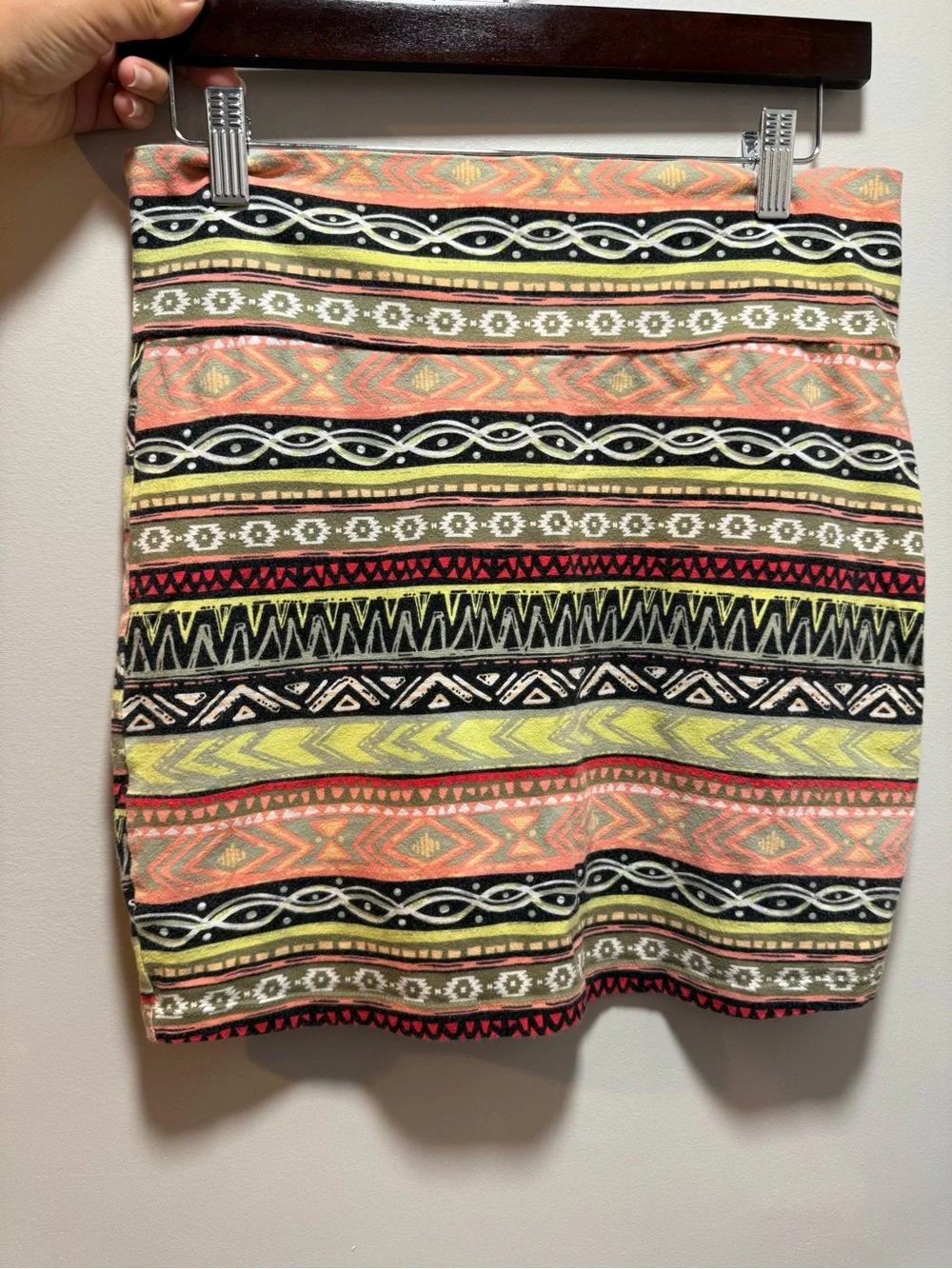 Charlotte Russe Multi-Color Tribal Mini Skirt - Coral, Yellow, Black